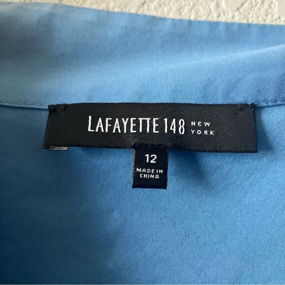 Lafayette 148 Blue Contemporary Minimalist Career Work Office Button Down Shirt - Picture 4 of 5
